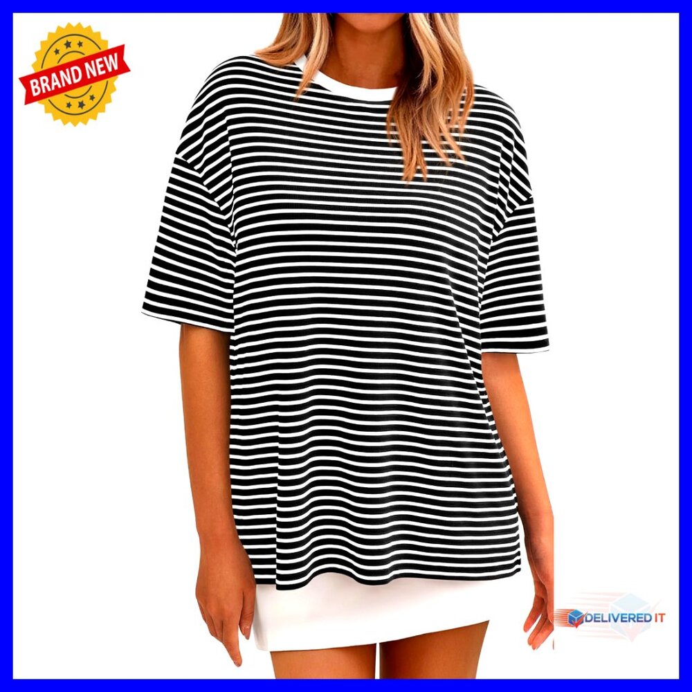 Oversized Striped Short Sleeve Top Loose Fit Y2k Chic Casual Spring Tee